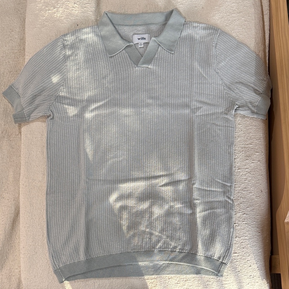 Wills Light Green Cotton Cashmere Knit Polo